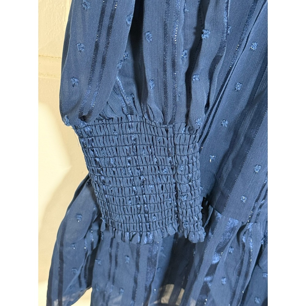 Lulus Heartful Romance Navy Striped Smocked Long Sleeve Mini Dress Size M - Picture 5 of 11